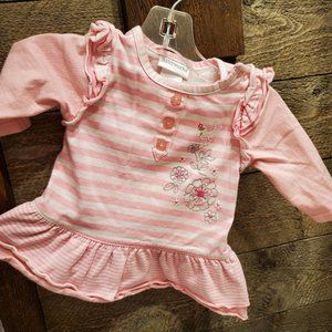 Babyworks Pink Stripe Dress 3–6M Girl Long Sleeve Cotton Embellished